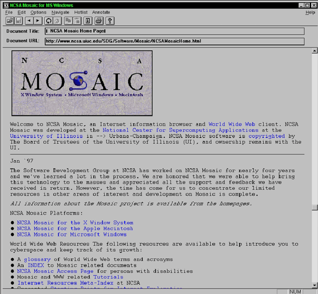 1993年に公開されたMozaicブラウザ
